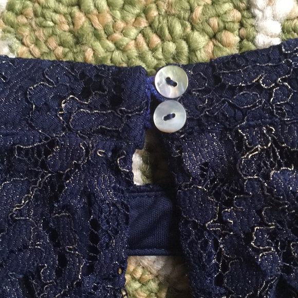 Francesca’s off the shoulder navy&gold lace dress - Picture 4 of 5